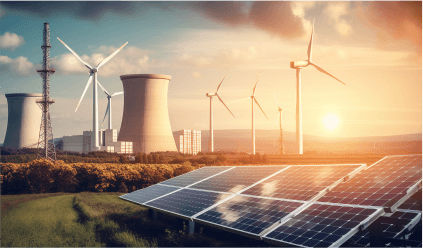 Solar panels installed in a green field, harnessing sunlight for renewable energy production.